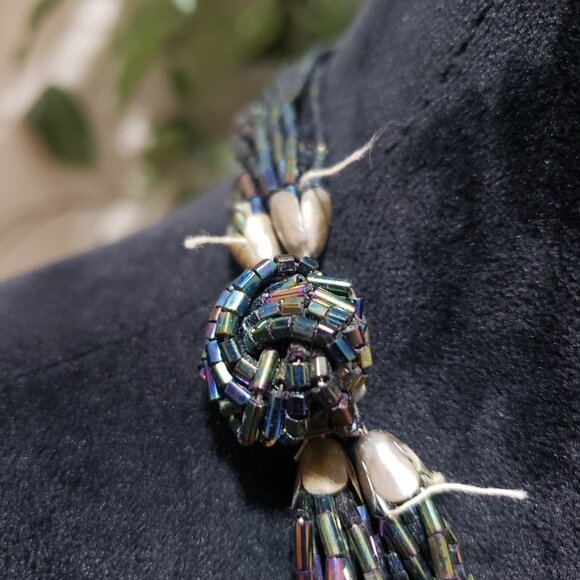 Womens Bohemian Style Multilayered Artificial Glass Beaded Choker Necklace - Picture 6 of 6